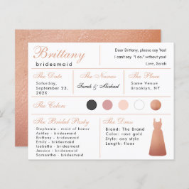 Placa de Informações de Bridesmaid de rosa Dourado