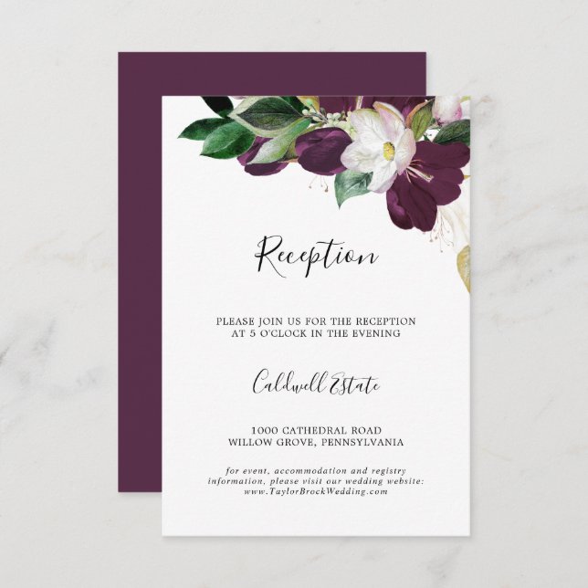 Placa de inserção de Recepção de casamento Roxo (Frente/Verso)