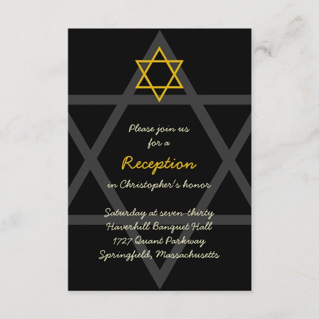 Placa de inserção de recepção Mitzvah, Bar preto e (Frente)