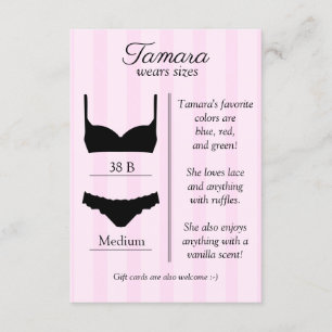 Placa de inserção do tamanho da Lingerie de marca