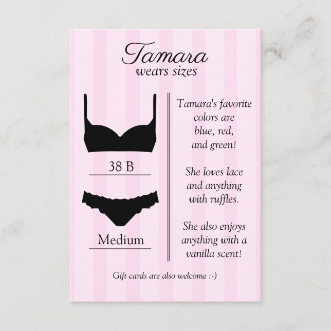 Placa de inserção do tamanho da Lingerie de marca (Frente)
