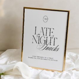 Placa de Lanches Noturnos em Preto e Branco Elegan