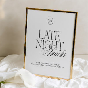 Placa de Lanches Noturnos em Preto e Branco Elegan