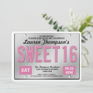 Placa de Licença Rosa Doce 16 Convites de festas