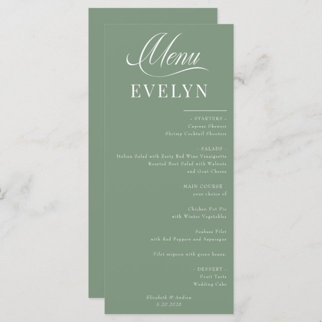 Placa de Local de Nome | Menu Casamento (Frente/Verso)