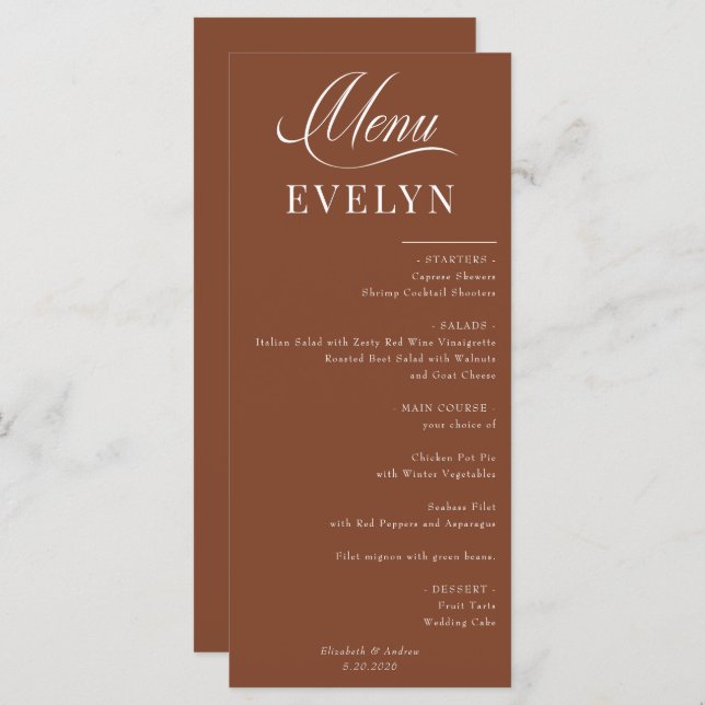 Placa de Local de Nome | Menu Casamento (Frente/Verso)