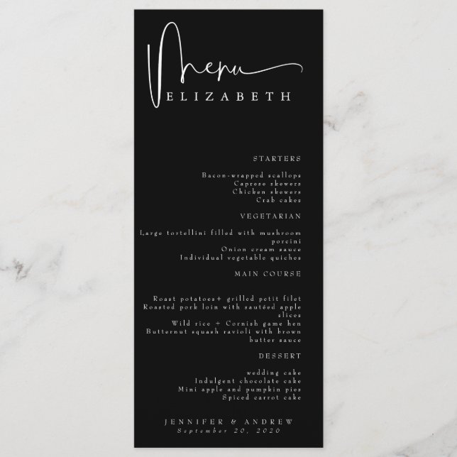 Placa de Local de Nome | Menu | Menus de Casamento (Frente)