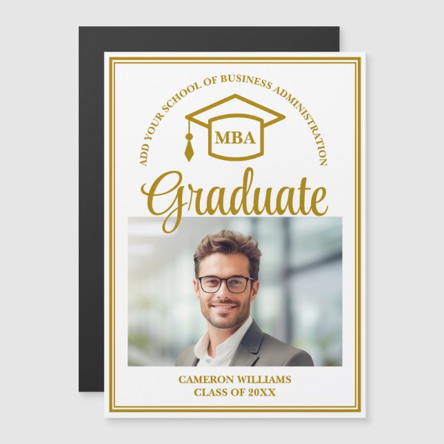 Placa de Magnet de Foto para Graduação MBA Dourada (Frente/Verso)