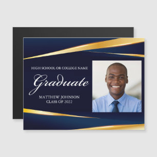 Placa de Magnet de Graduação de Foto Formal Azul-D