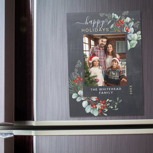 Placa de Magneta de Feriado de Quadro Básico Russo (You will love these beautiful Christmas cards! They feature botanical watercolor pine and berries.)