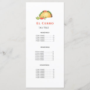 Placa de menu Comida do Taco Mexicano