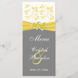 Placa de menu Corações Acopladas com Flor Branco, 