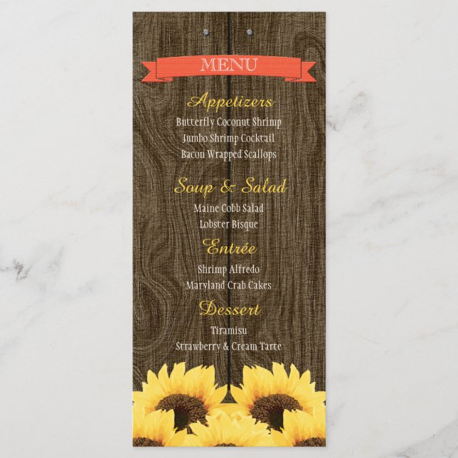 PLACA DE MENU CORAL RUSTIC SUNFLOWER (Frente)
