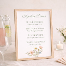 Placa de Menu de Bebida com Selo Flor Silvestre Fo
