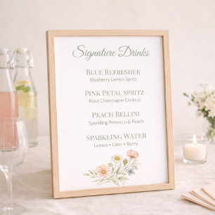 Placa de Menu de Bebida com Selo Flor Silvestre Fo