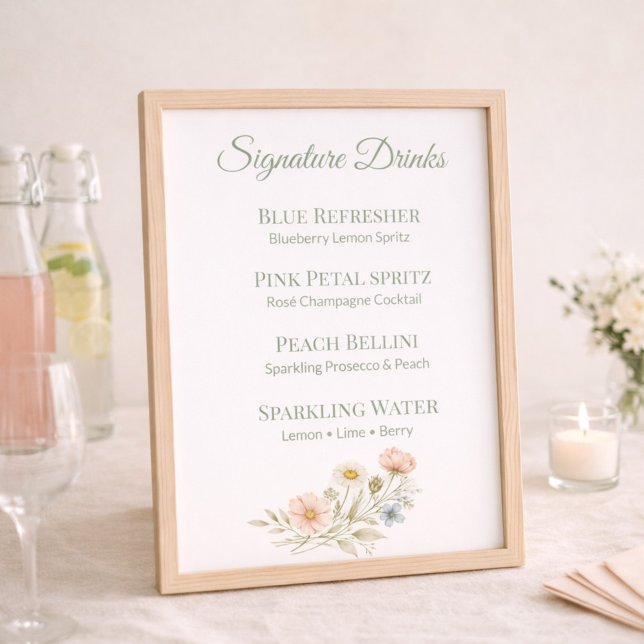 Placa de Menu de Bebida com Selo Flor Silvestre Fo (Criador carregado)