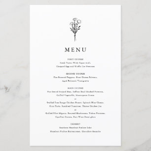 Placa de Menu de Buquê Floral Mínima Preta Moderna
