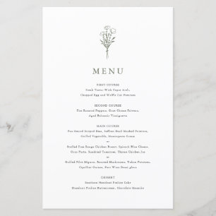 Placa de Menu de Buquê Floral Minimalista Verde