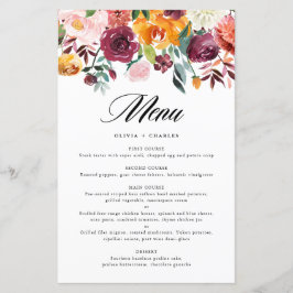 Placa de Menu de Casamento outono Floral do Autumn