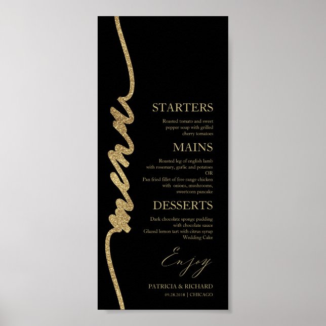 Placa de Menu de Casamento para Impressão 4x9 (Frente)