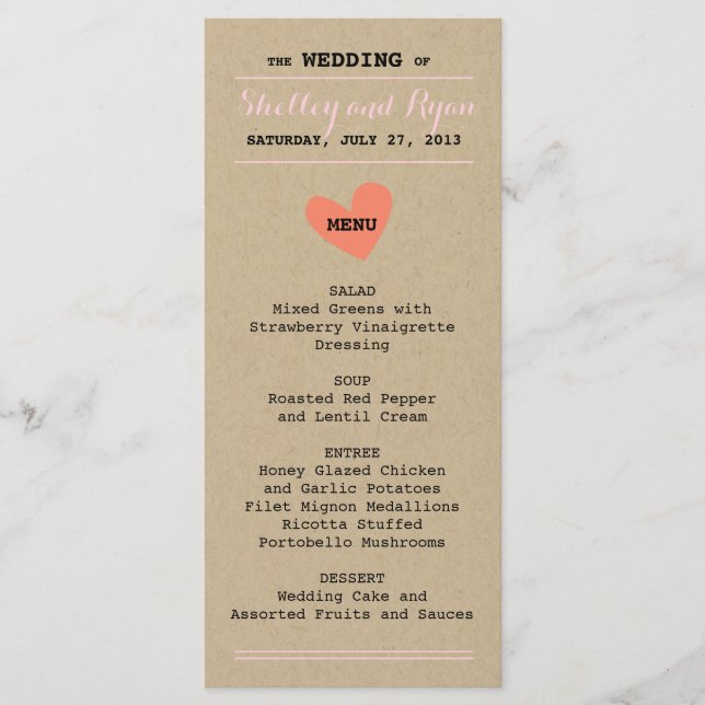 Placa de menu de coração simples (Frente)