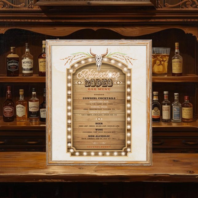 Placa de Menu do Bar Rhinestone Rodeo Vaqueira Oci (Criador carregado)