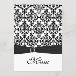 Placa de menu do Casamento tema damasco preto e br