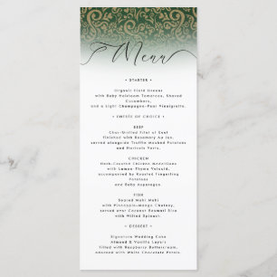 Placa de menu do Casamento tema damasco verde