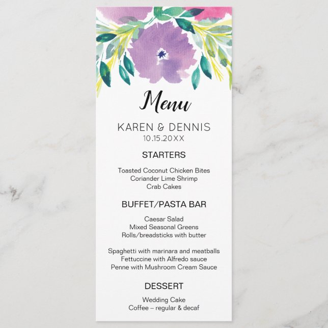 Placa de menu Floral Blossom (Frente)