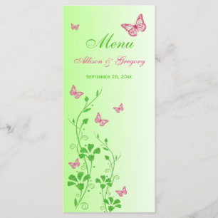 Placa de Menu Floral da Borboleta Verde Rosa