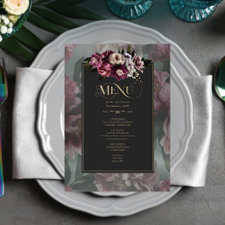Placa de Menu Floral Escuro e Moody