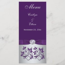Placa de Menu Floral Monograma Roxo, Cinza Pratead