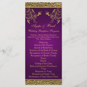Placa de menu floral real roxa e Dourada