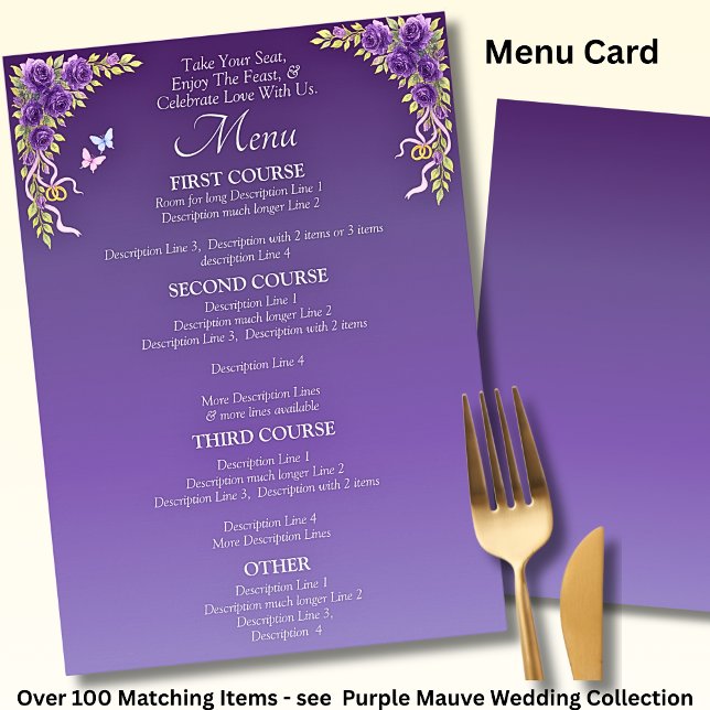 Placa de menu maior - Flores de Mauve roxas e bran (Criador carregado)