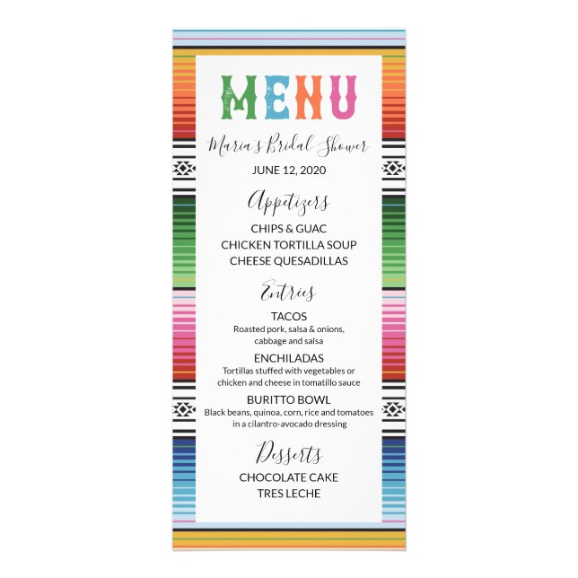 Placa de menu mexicana Fiesta (Frente)