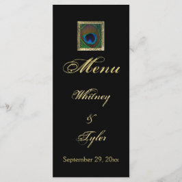 Placa de menu Pavão Preta e Dourada