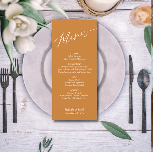 Placa de menu plana de casamento em bronze (Criador carregado)