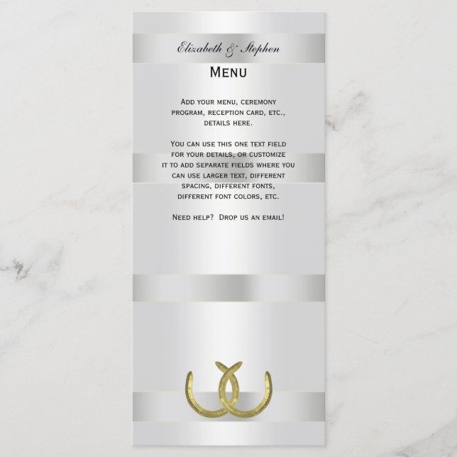 Placa de menu Rustic Ouro Ferradura prata Wht (Frente)