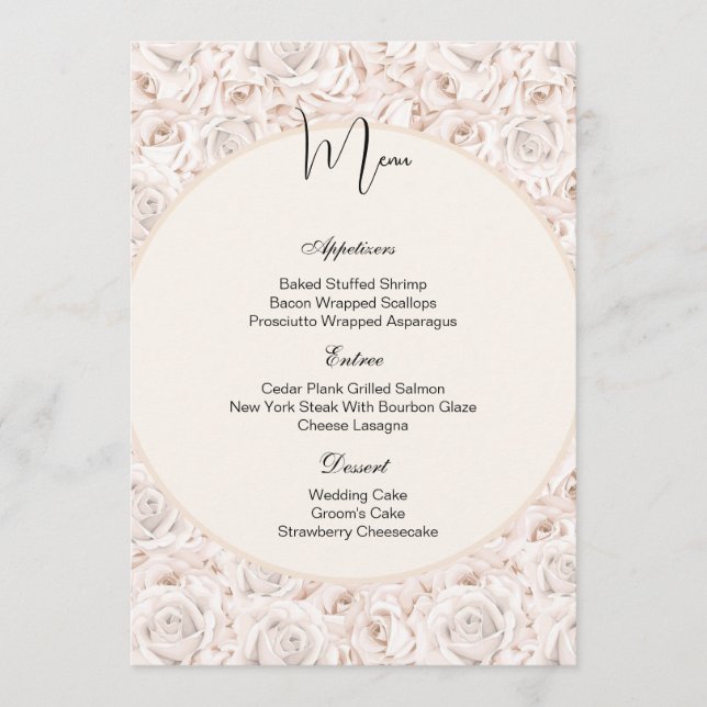 Placa de Menu Vintage White Roses (Frente)