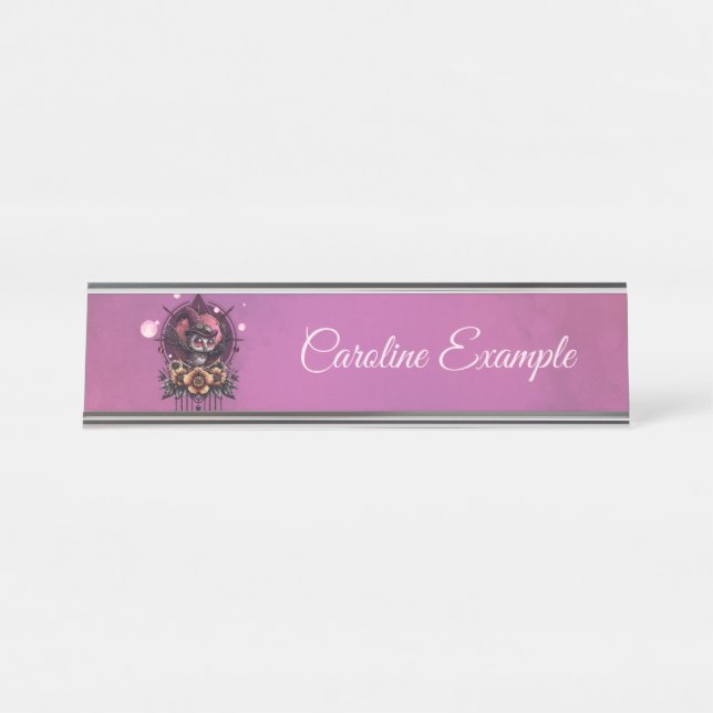 Placa De Mesa A Coruja Steampunk: Guardiã dos Segredos. (Frente)