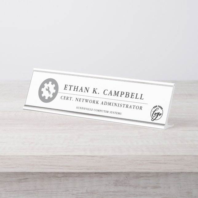 Placa De Mesa Administrador de Rede | Símbolo da indústria + Log (Frente)