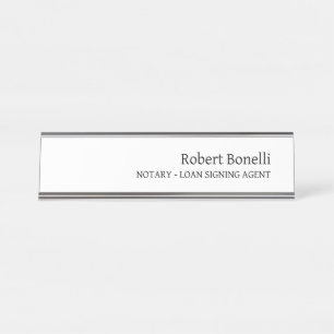 Placa De Mesa Agente de Empréstimo Notário Moderno Simples Branc