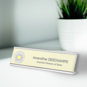 Placa De Mesa Amarelo da Flor Margarida Botânica