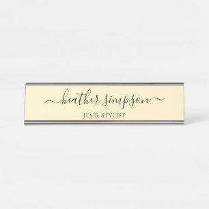 Placa De Mesa Amarelo Pastel escrito à mão moderno simples