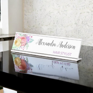 Placa De Mesa Amarelo roxo do rosa floral Pastel da aguarela