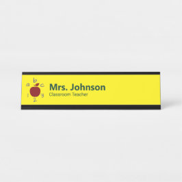 Placa De Mesa Apple ABC 123 Nome e cargo do professor amarelo
