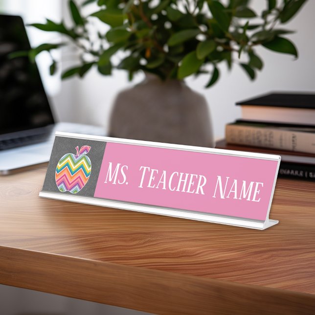 Placa De Mesa Apple de professor personalizado com padrão de mod (Teacher Desk Name Plate - Great Teacher Appreciation Gift or Classroom Decor)