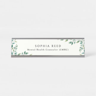 Placa De Mesa Aquarela Botânica Personalizada Folhagem Verde