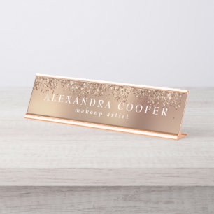 Placa De Mesa Artista elegante de glitter rosa de ouro de na mod
