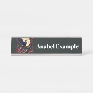 Placa De Mesa Asa Carmesim ao Luar – Ave de Fantasia Mística.